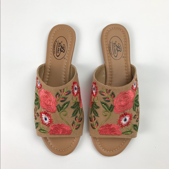 Embroidered Vegan Suede Slides Bolaro Boho Chic - Picture 6 of 8